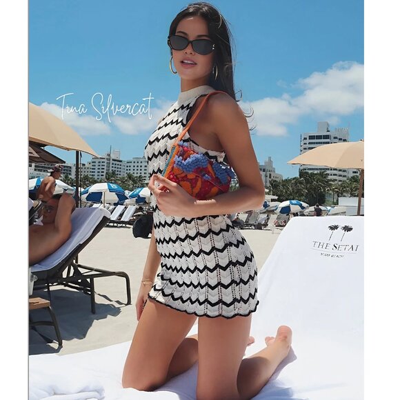 BLOGGER'S FAVE! Zara Striped Knit Mini Dress White Black NWT - Picture 8 of 16